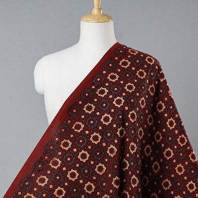  Red Floral Blocks Block Print Cotton Ajrakh Fabric