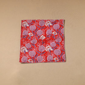 Red Floral Block Print Cotton Hand Embroidery Table Napkin