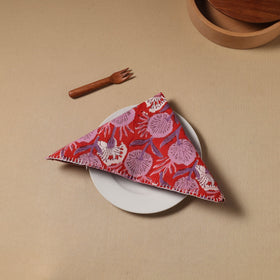 Red Floral Block Print Cotton Hand Embroidery Table Napkin