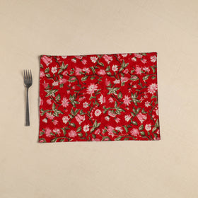  Red Floral Print Cotton Reversible Table Mat 