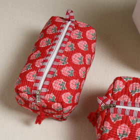 Floral hand block print quilted toiletry bags (set of 3) 23