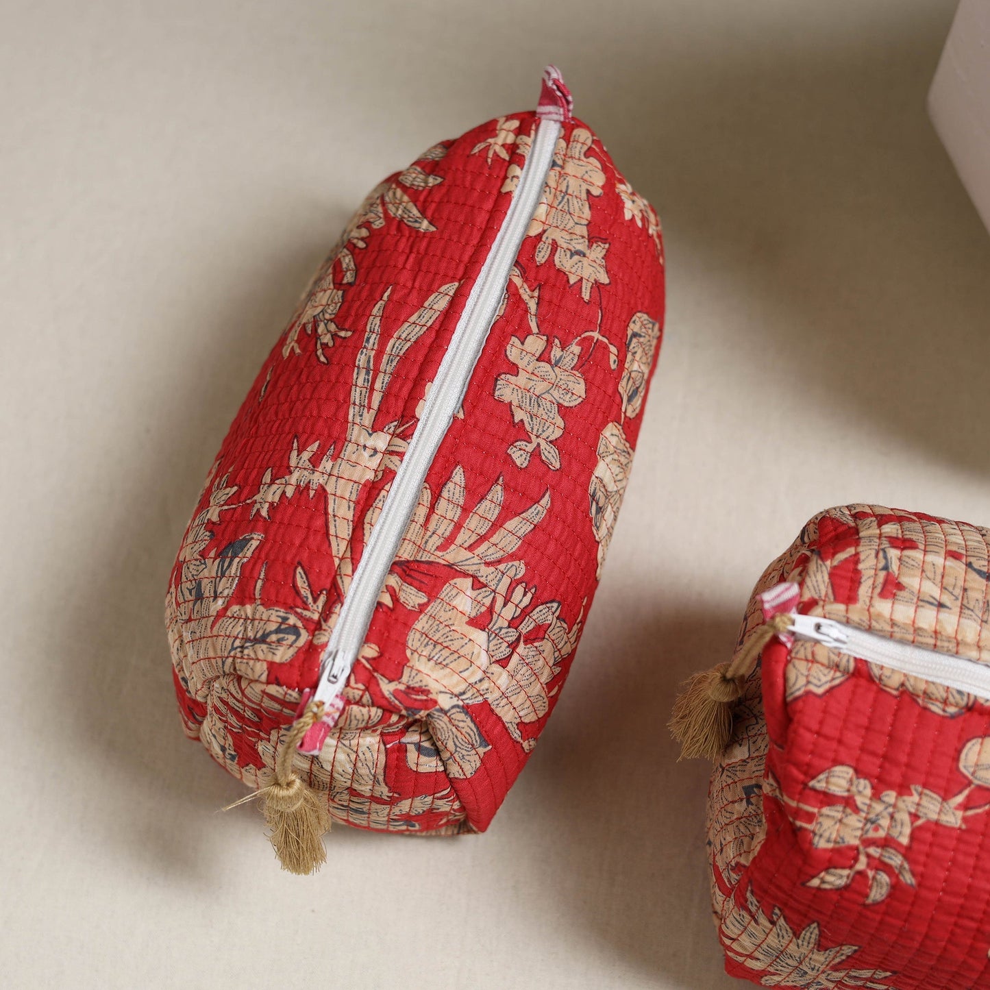 Floral hand block print quilted toiletry bags (set of 3) 26