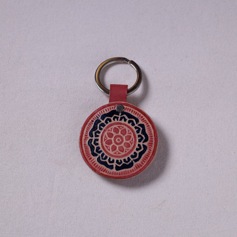 Red Handcrafted Leather Keychain 