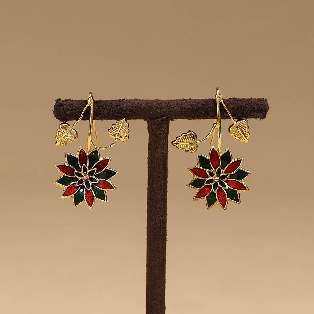 Flower & leaf - handcrafted paka meenakari earrings 70
