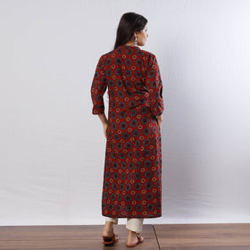 Buy Maroon Indigo Flowers Ajrakh Block Printed Cotton Long Kurta Online l iTokri.com