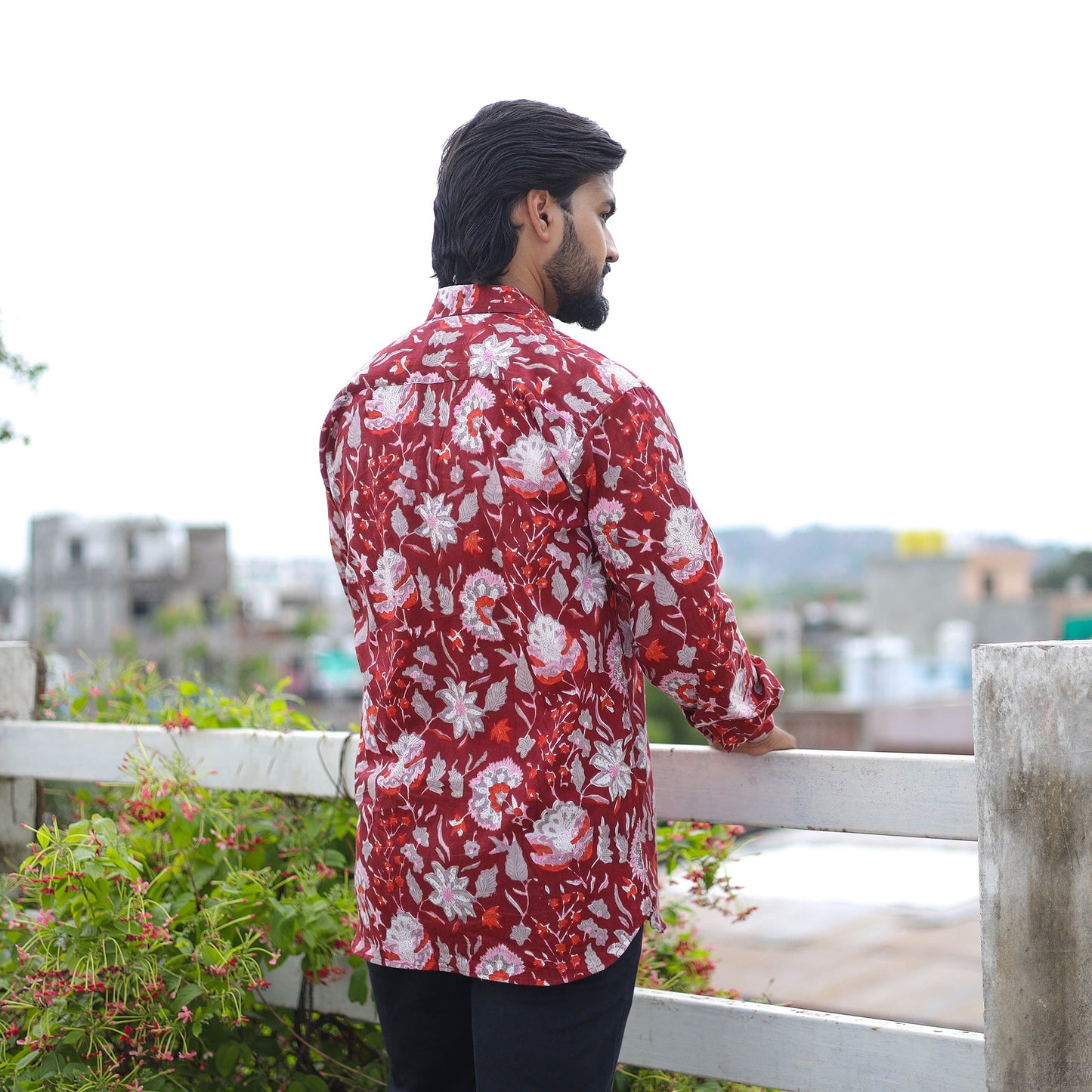 Red Full Sleeve Block Print Cotton Men Sanganeri Shirt