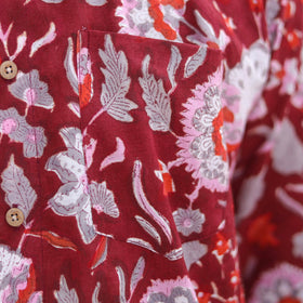 Red Full Sleeve Block Print Cotton Men Sanganeri Shirt