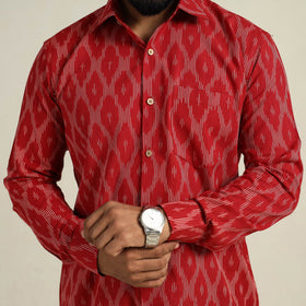 Buy Red Full Sleeve Men Cotton Pochampally Ikat Shirt