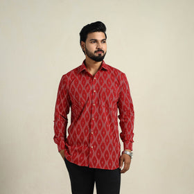 Buy Red Full Sleeve Men Cotton Pochampally Ikat Shirt