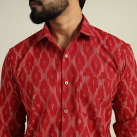Buy Red Full Sleeve Men Cotton Pochampally Ikat Shirt