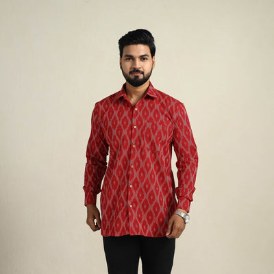 Buy Red Full Sleeve Men Cotton Pochampally Ikat Shirt