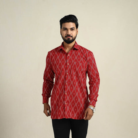 Buy Red Full Sleeve Men Cotton Pochampally Ikat Shirt