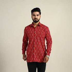 Buy Red Full Sleeve Men Cotton Pochampally Ikat Shirt