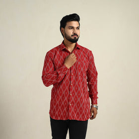 Buy Red Full Sleeve Men Cotton Pochampally Ikat Shirt