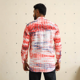 Red Full Sleeve Tie & Dye Cotton Men Shibori Shirt