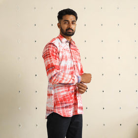 Red Full Sleeve Tie & Dye Cotton Men Shibori Shirt