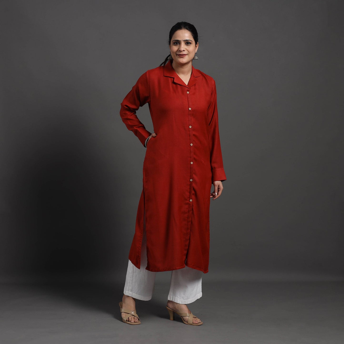 Red - Gauhar Plain Merino Woolen Kurta