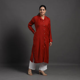 Red - Gauhar Plain Merino Woolen Kurta