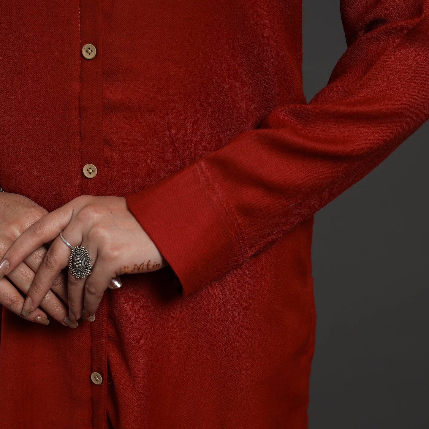 Red - Gauhar Plain Merino Woolen Kurta