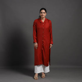 Red - Gauhar Plain Merino Woolen Kurta