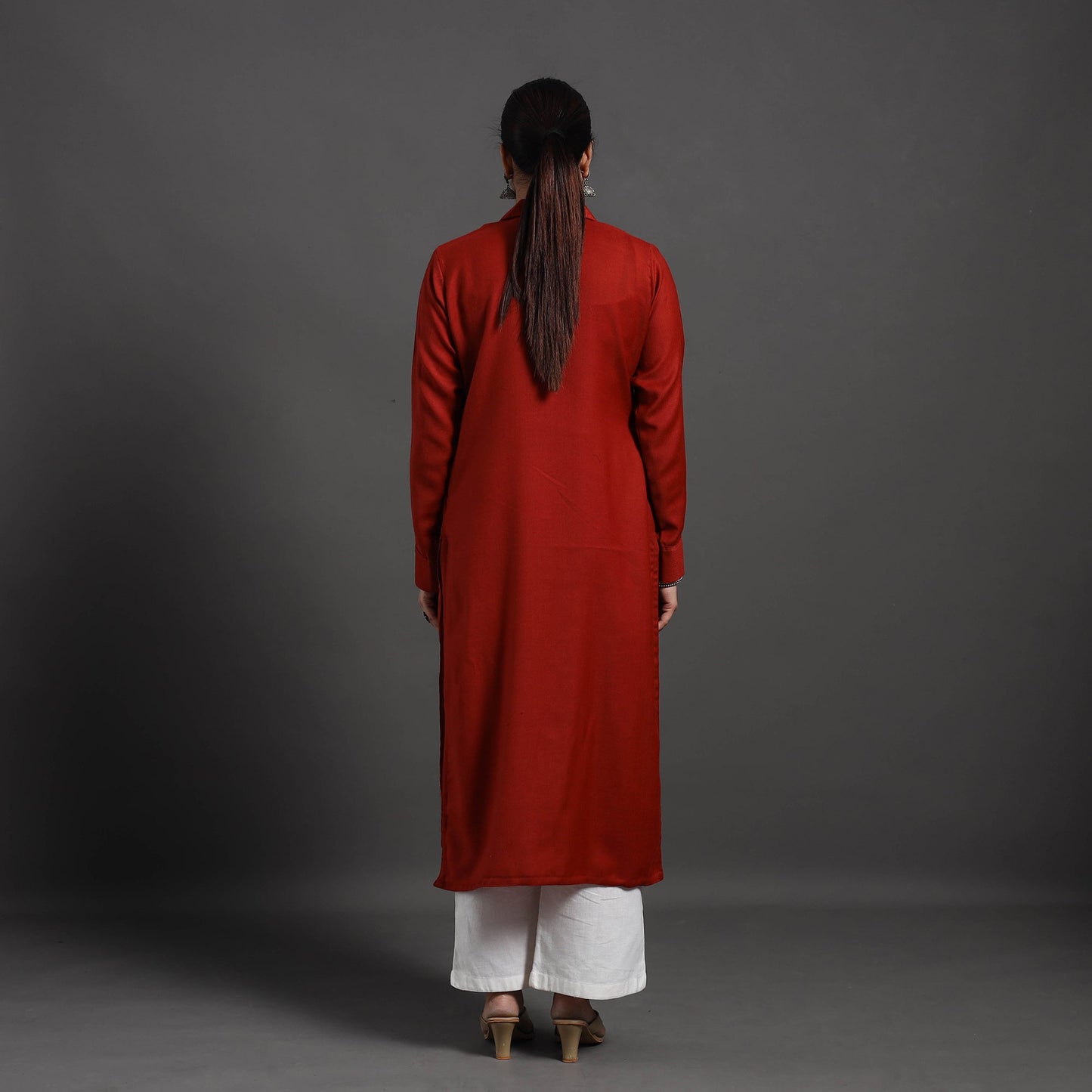 Red - Gauhar Plain Merino Woolen Kurta