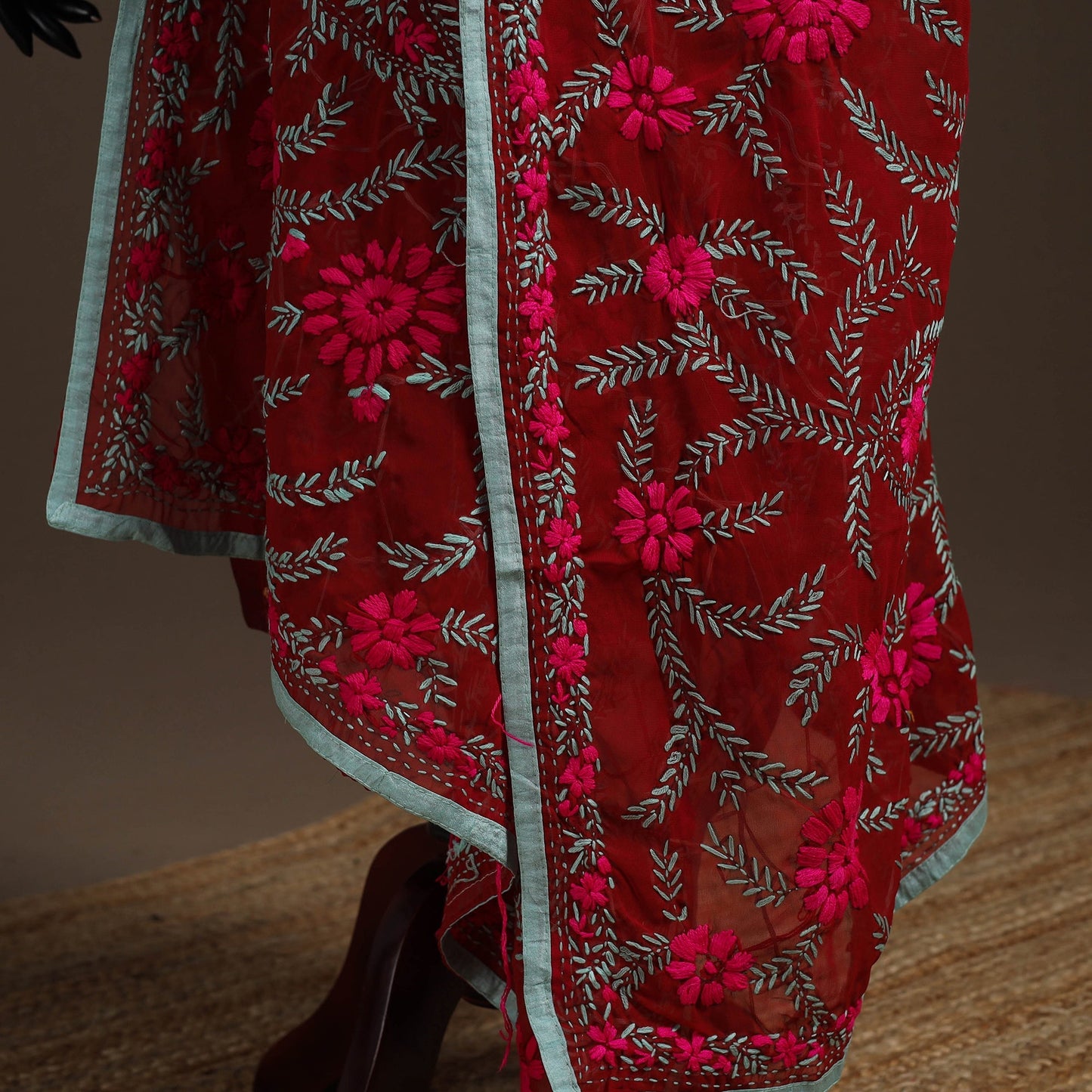 Georgette hand embroidered phulkari dupatta 14 - handcrafted