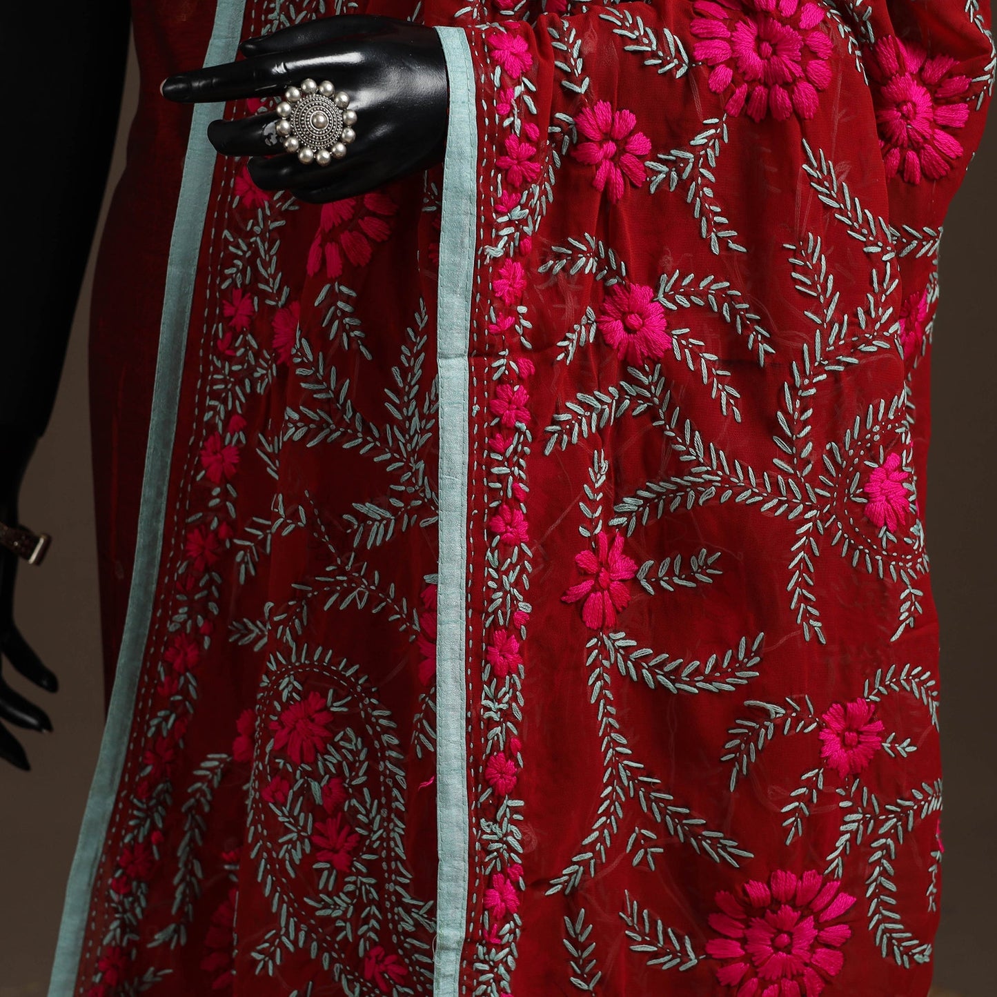 Georgette hand embroidered phulkari dupatta 14 - handcrafted