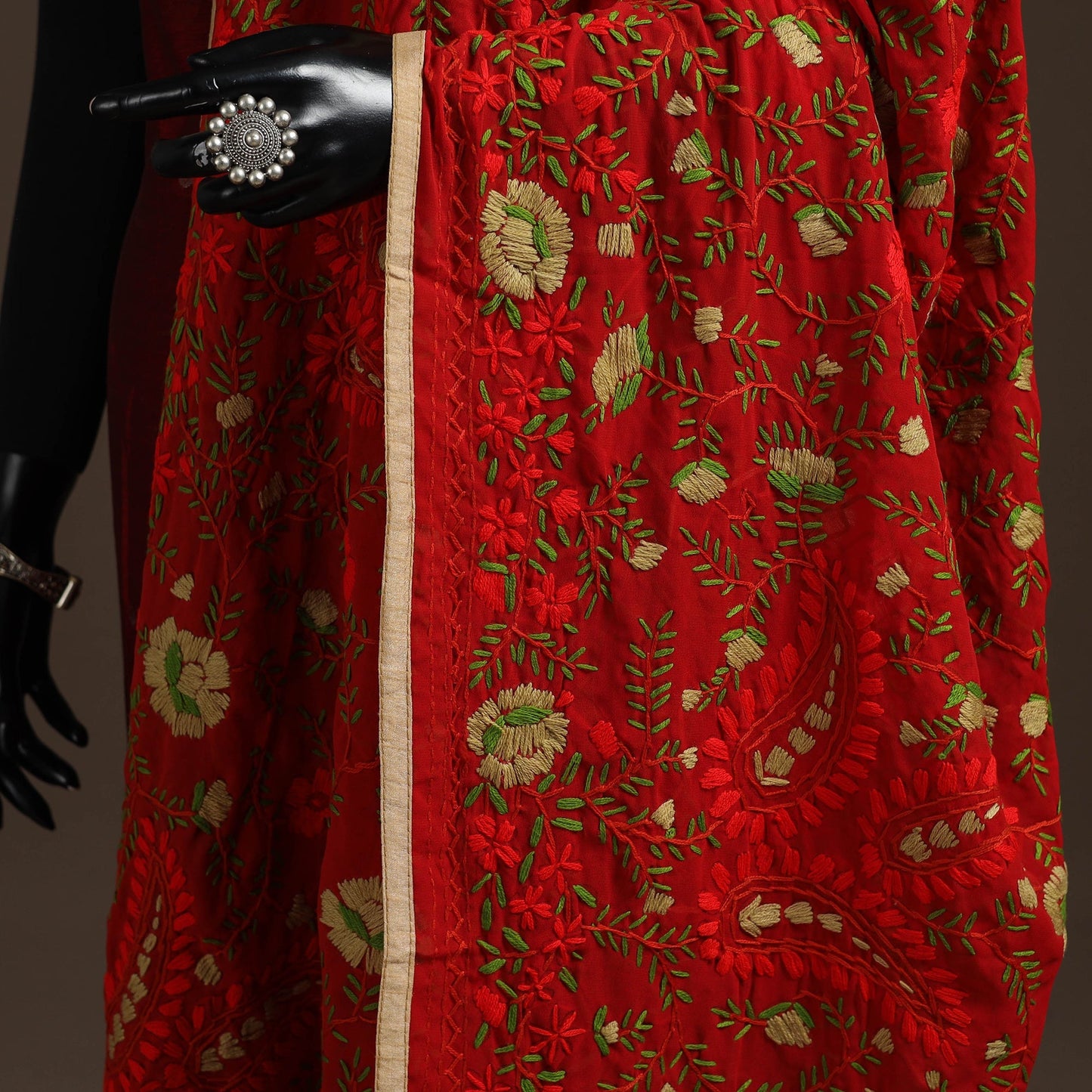 Georgette hand embroidered phulkari dupatta 21 - handcrafted