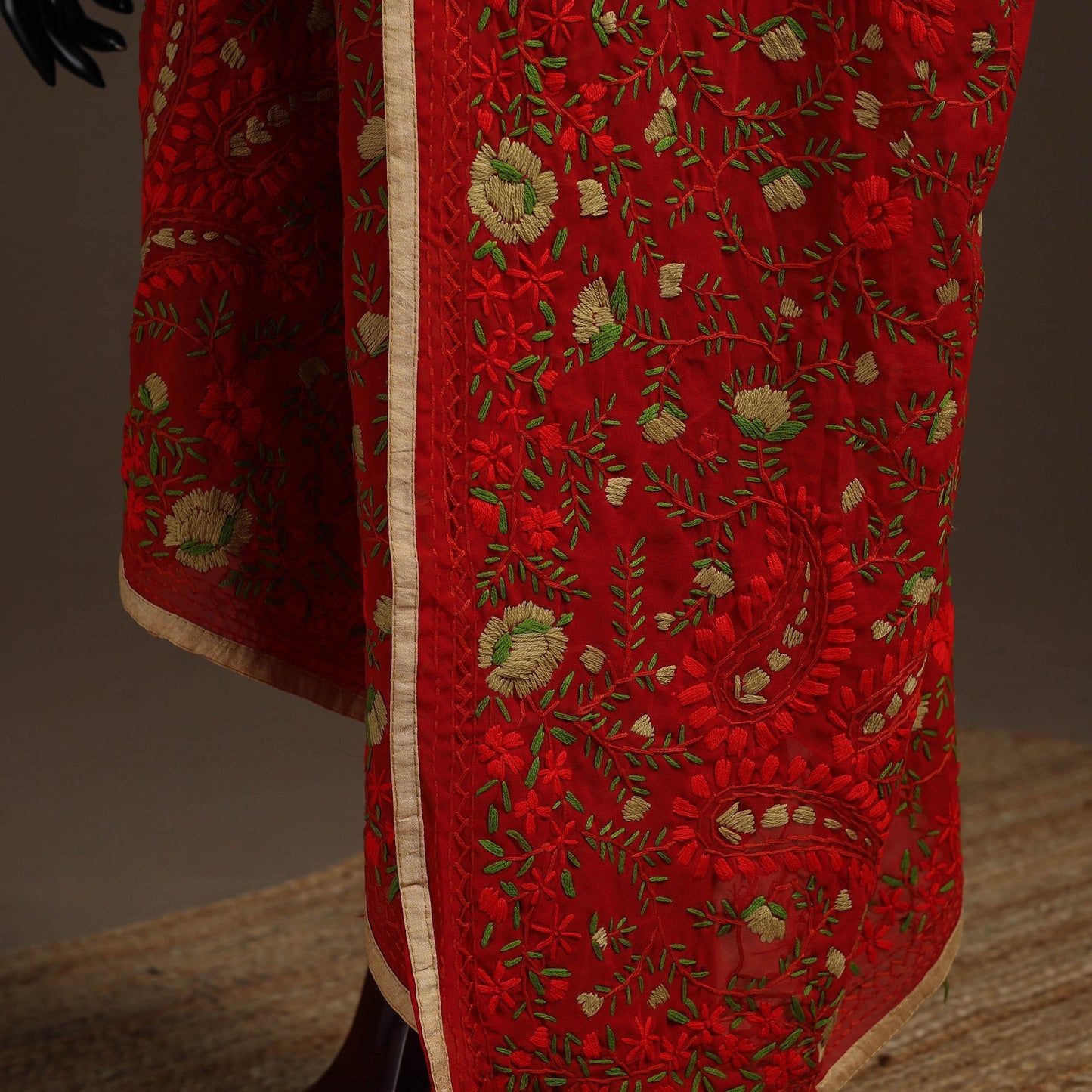 Georgette hand embroidered phulkari dupatta 21 - handcrafted