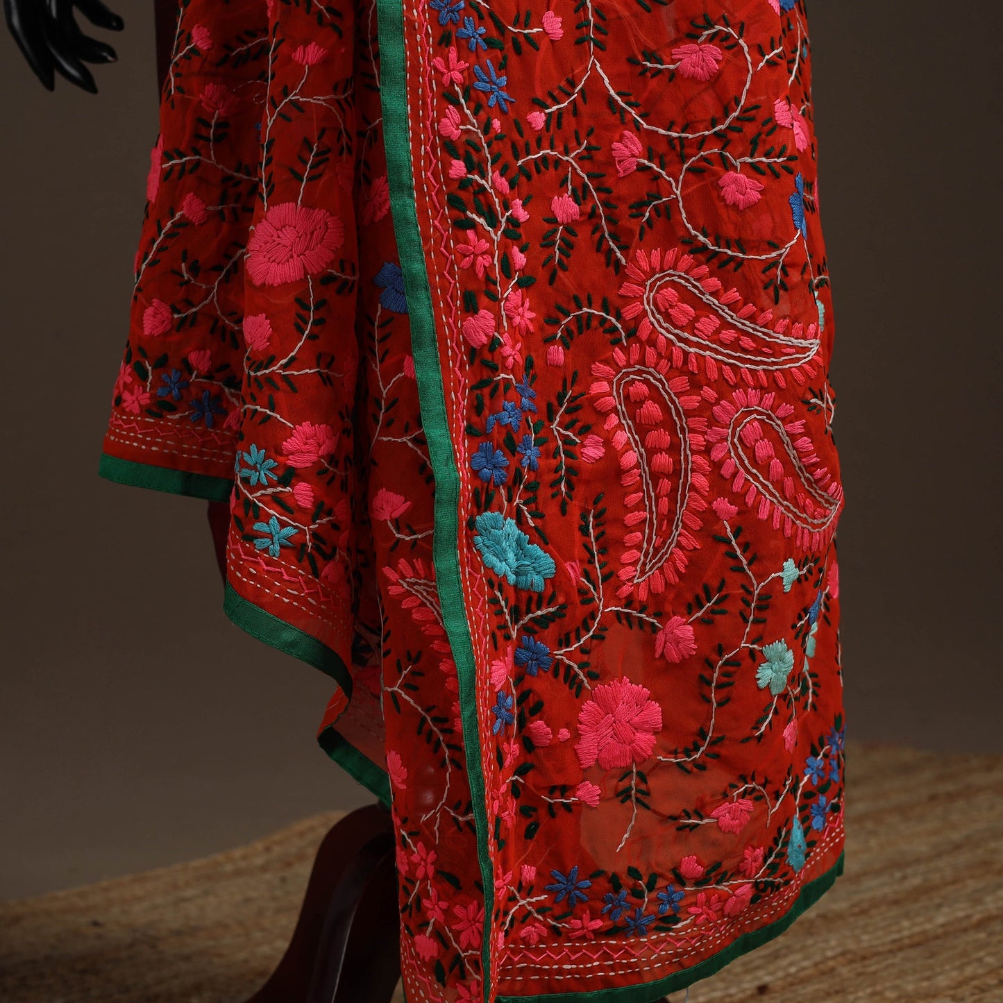 Georgette hand embroidered phulkari dupatta 22 - handcrafted