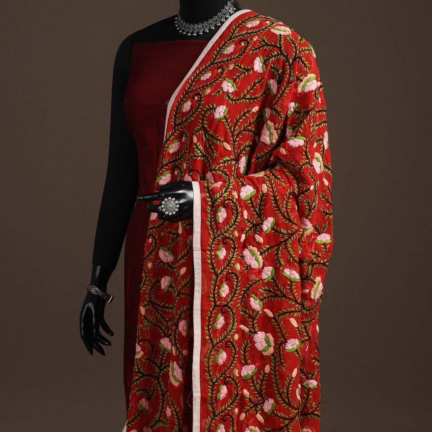 Georgette hand embroidered phulkari dupatta 25 - handcrafted