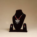Red - german silver beaded necklace set 06 - handcrafted