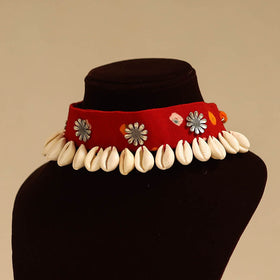 Red - german silver fabart choker necklace set with shell