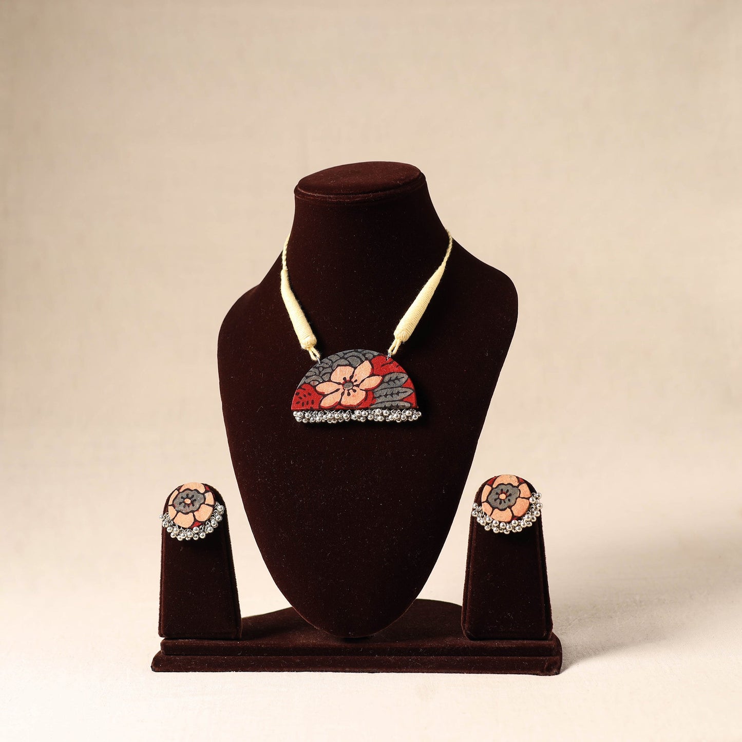 Red - german silver fabart necklace set 63 - handcrafted