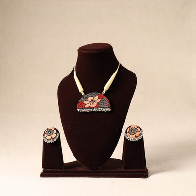 Red - german silver fabart necklace set 63 - handcrafted