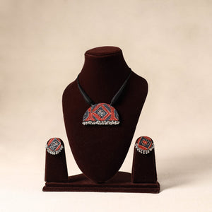 Red - german silver fabart necklace set 67 - handcrafted