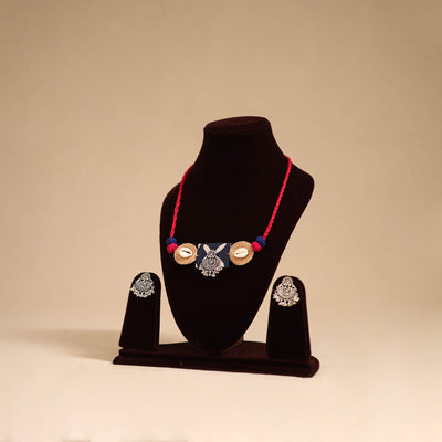 Red - german silver jute & fabart necklace set 63