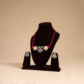 Red - german silver jute & fabart necklace set 63