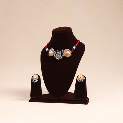 Red - german silver jute & fabart necklace set 66