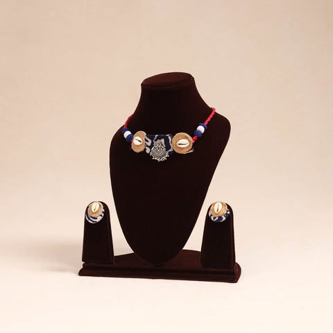 Red - german silver jute & fabart necklace set 66