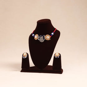 Red - german silver jute & fabart necklace set 66