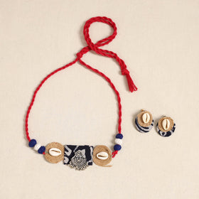Red - german silver jute & fabart necklace set 66