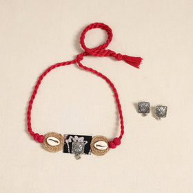 Red - german silver jute & fabart necklace set 67