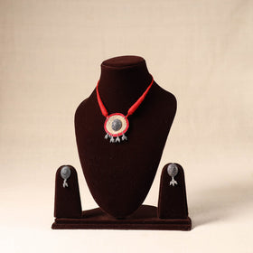 Red - german silver jute necklace set 74 - handcrafted