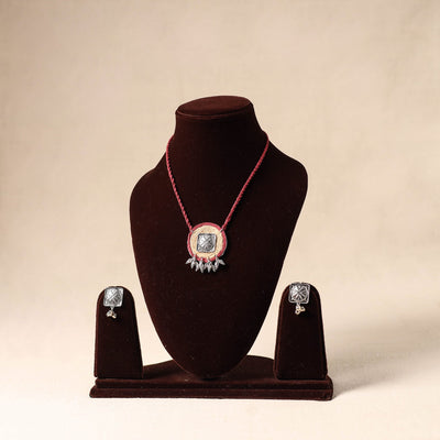 Red German Silver Jute Necklace Set