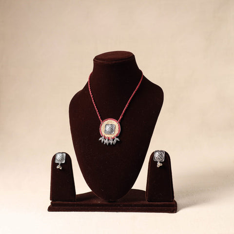 Red German Silver Jute Necklace Set