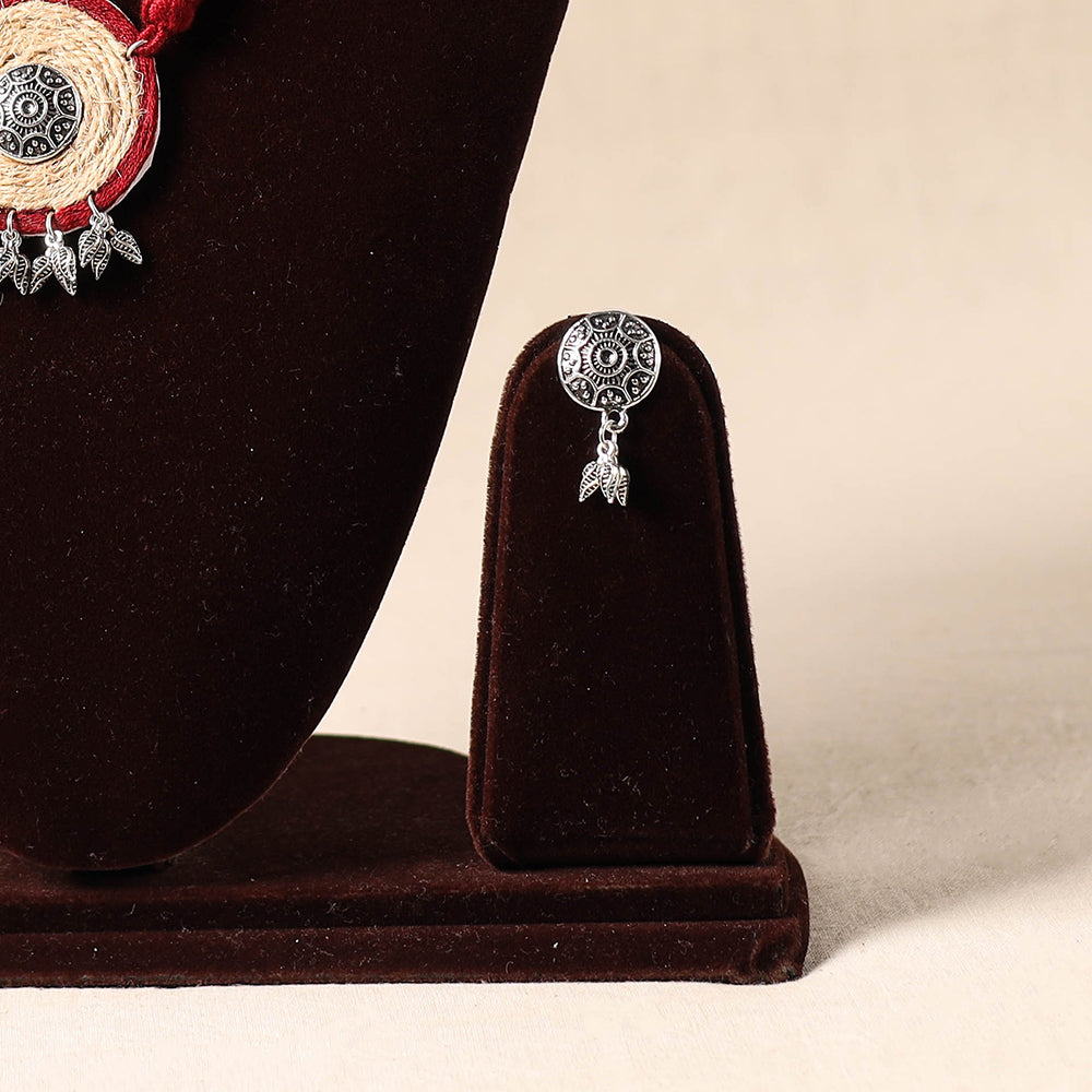 Red - german silver jute necklace set 80 - handcrafted