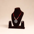 Red - german silver necklace set with beads 45 - handcrafted