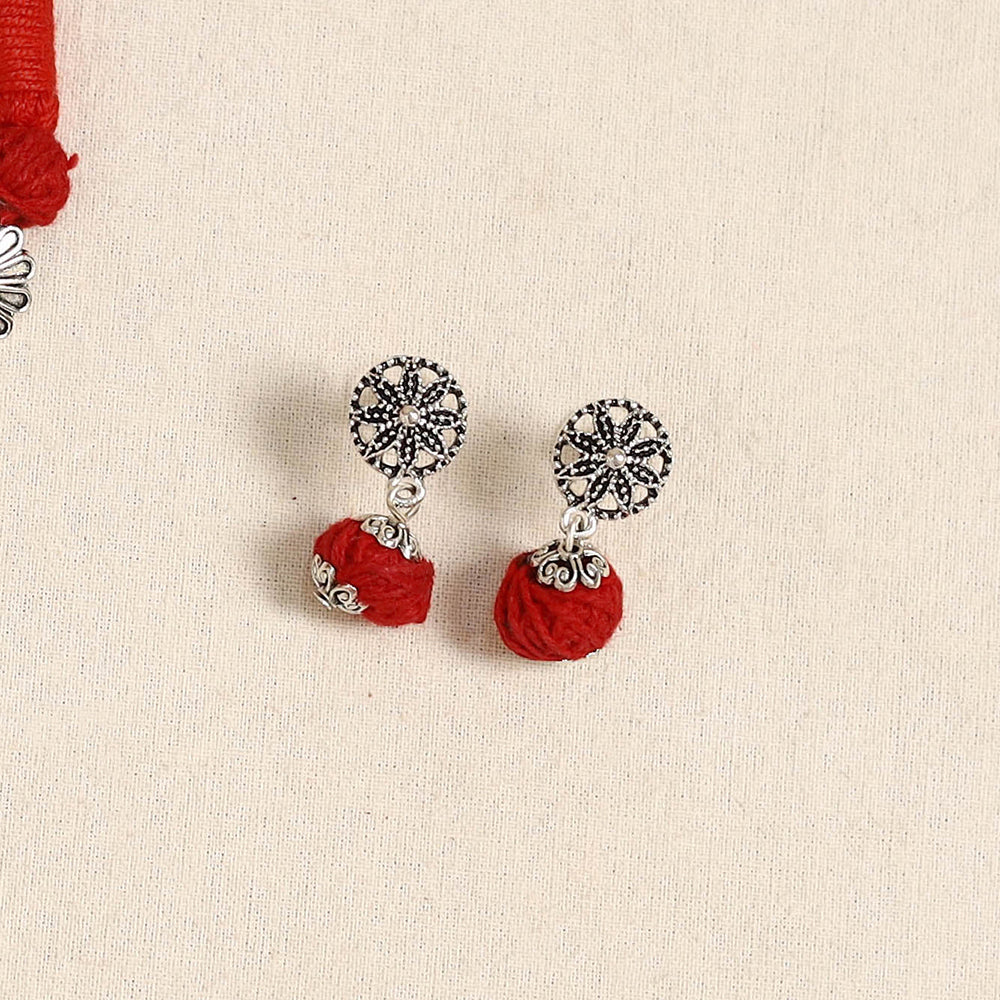 Red - german silver necklace set with beads 48 - handcrafted