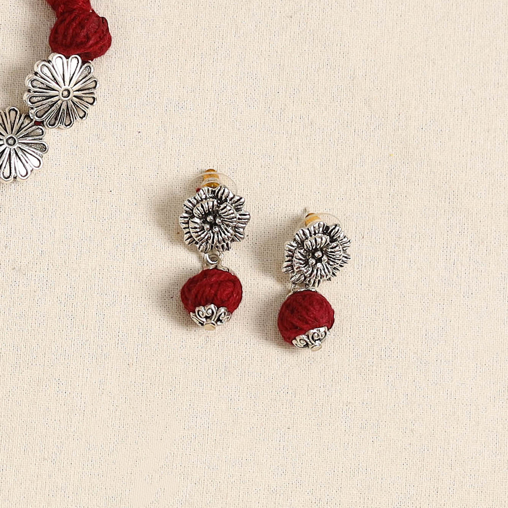 Red - german silver necklace set with beads 53 - handcrafted